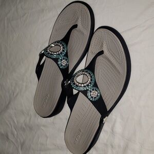 CROCS  Sarah Diamante wedge sandals. Size 10 Women’s Navy Blue. Beaded.